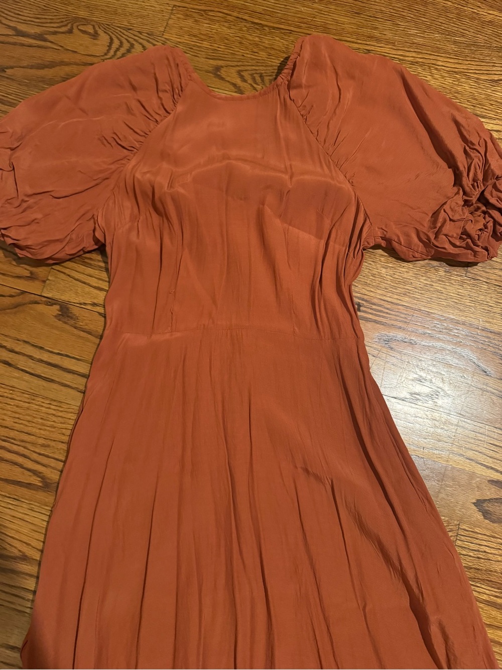 a new day Rust-Orange Puff Sleeve Midi Dress
